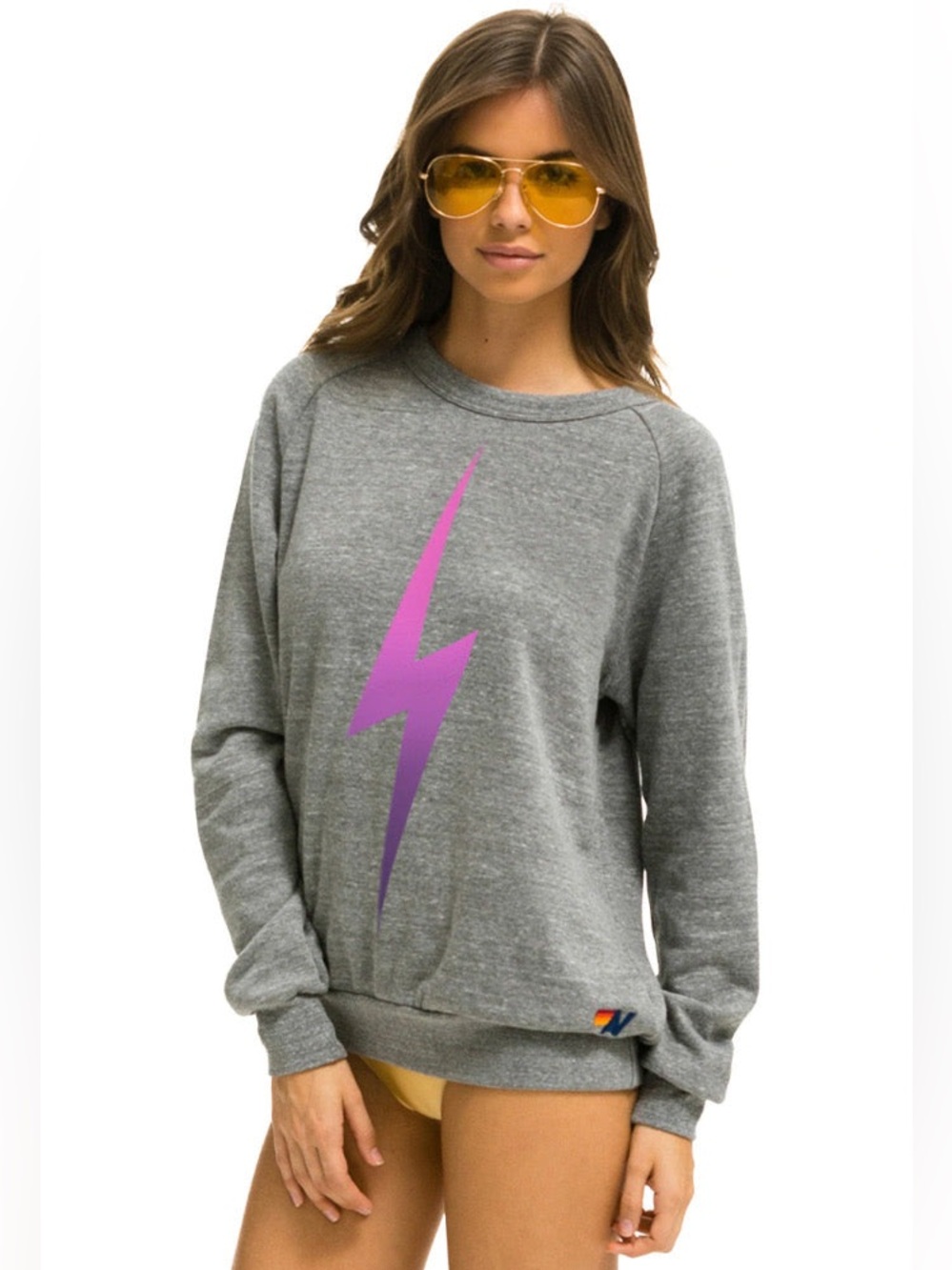Aviator Nation Bolt Fade Crew Sweatshirt in Heather Grey / Pink Purple Size XS